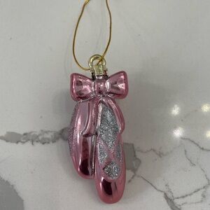 Pink Ballerina Slippers Ornament with Silver Glitter Bow Accent